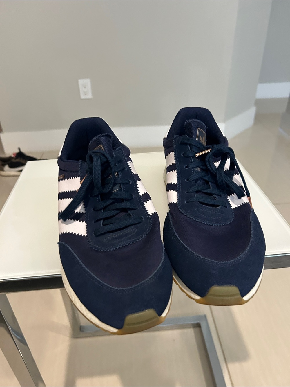 adidas Navy and White Classic Trainer Sneakers Iniki